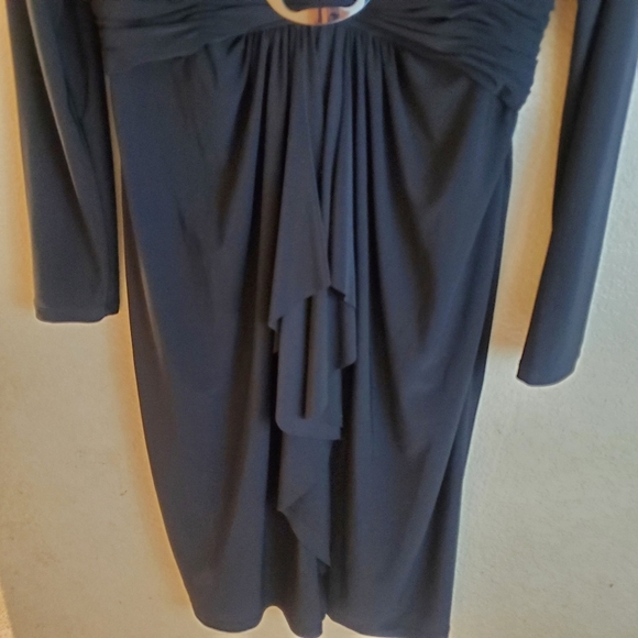 Jones New York Black Ruched Draped Jersey Dress - Picture 2 of 6